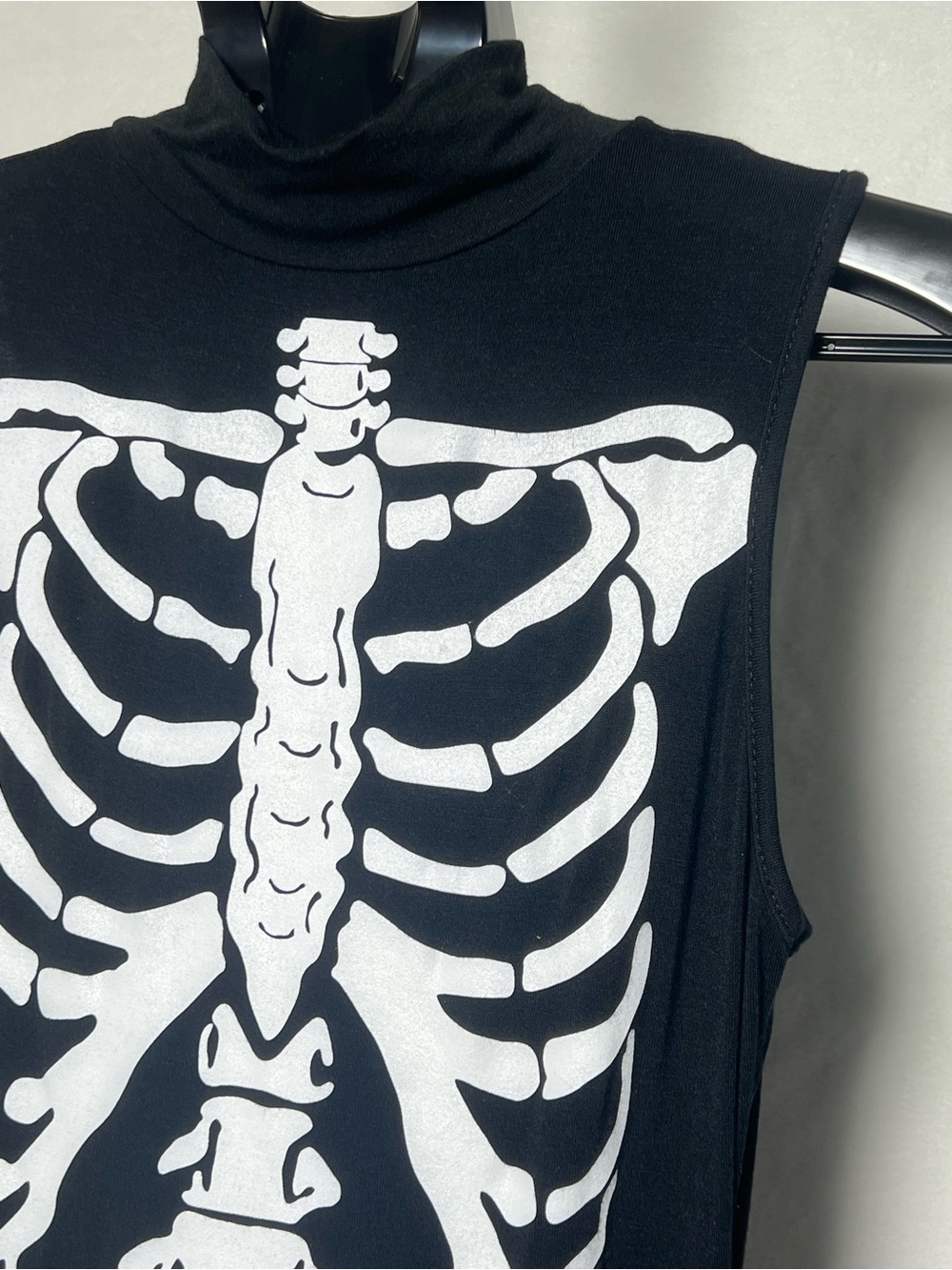 NASTY GAL Black Sleeveless Halloween Skeleton Print Mock Neck Bodycon Dress sz 2 - Picture 5 of 11